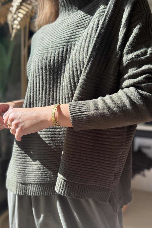 Charli Turtle Ribby Knit Jumper Deep Khaki